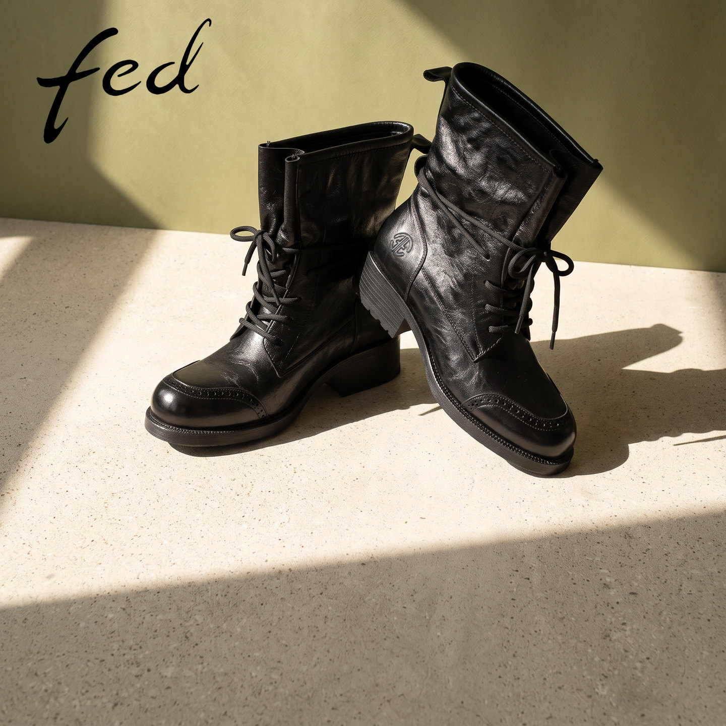 fed女士英伦马丁中筒靴黑色真皮