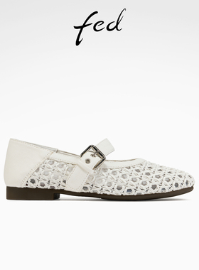 fed法式单鞋秋季新款女鞋白色玛丽珍鞋镂空芭蕾鞋女S0701-ZCB550