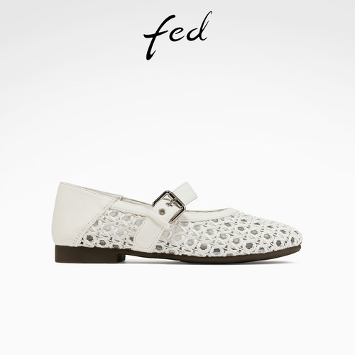 fed法式单鞋秋季新款女鞋白色玛丽珍鞋镂空芭蕾鞋女S0701-ZCB550