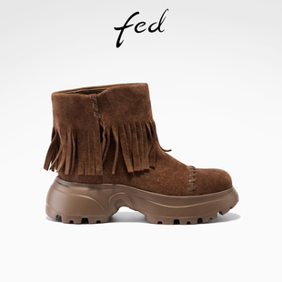 S1031 fed流苏短靴女冬季 靴女款 女靴厚底马丁靴复古时装 YA002 新款