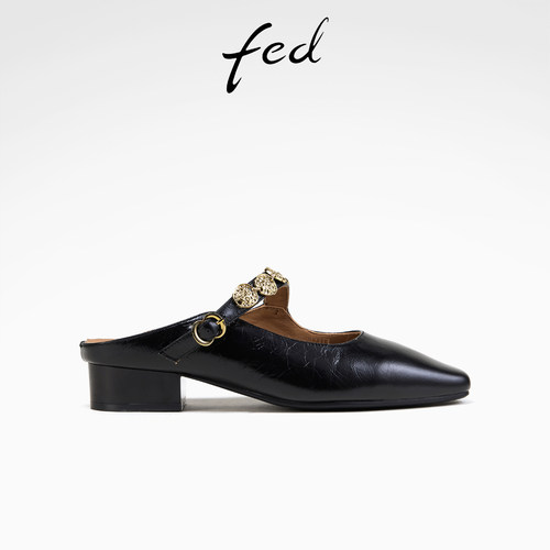 fed时尚穆勒鞋夏季新款女鞋小方头真皮凉拖气质拖鞋女S0421-ZF318