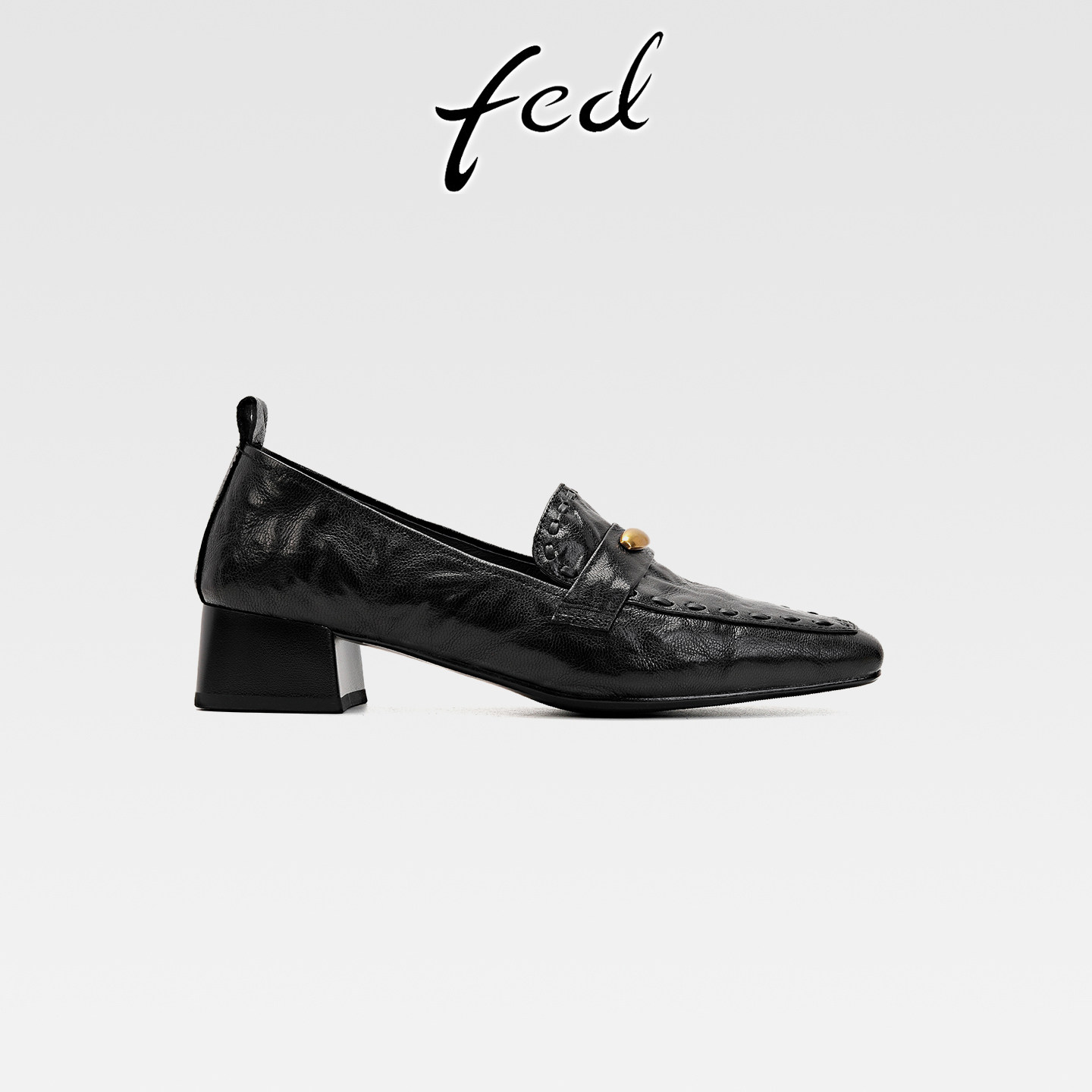 fed英伦风羊皮粗跟乐福鞋女复古金属扣小皮鞋一脚蹬方头深口单鞋,女鞋,乐福鞋（豆豆鞋）,淘宝优惠券,粉丝福利购,淘宝优惠卷