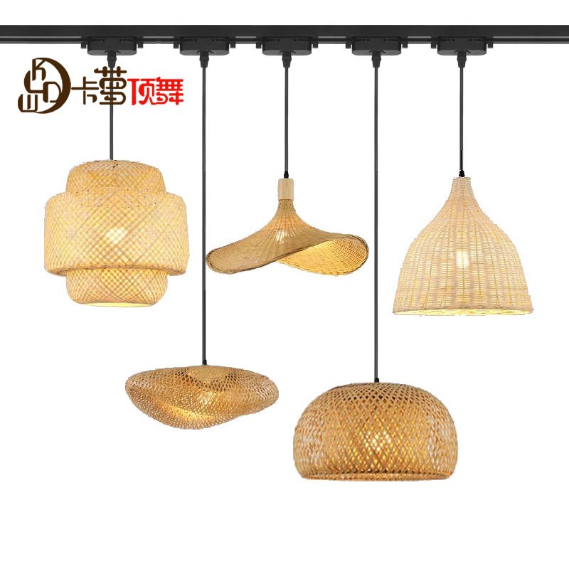 竹编吊灯竹艺禅意茶室中式餐厅民宿灯具日式藤编灯笼可Z移位轨道