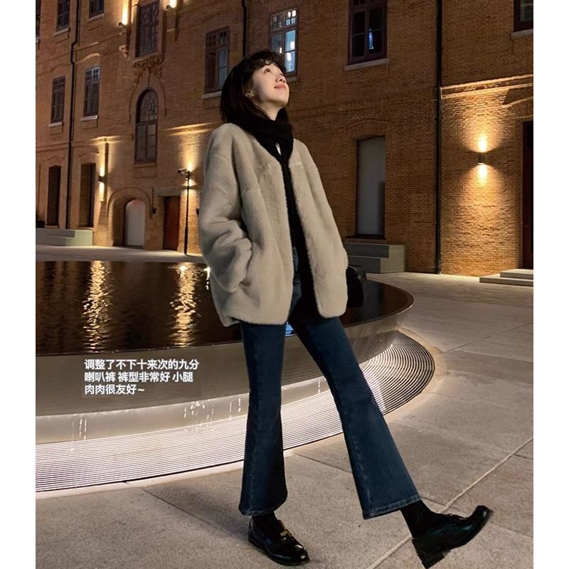 孕妇牛仔裤九分秋冬季加t绒加厚外穿蓝色高弹力显瘦保暖微喇叭裤