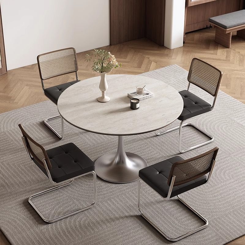 金属圆餐桌家用小户型饭桌现代洽谈 小圆桌简约岩板咖啡桌椅组合