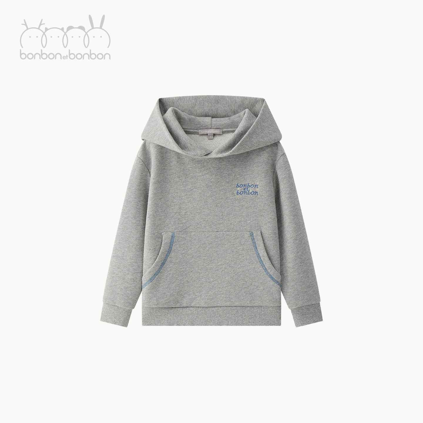 bonbon et bonbon儿童100%棉治愈系浅灰星链绣花连帽卫衣秋冬新品,童装/婴儿装/亲子装,卫衣/绒衫,淘宝优惠券,粉丝福利购,淘宝优惠卷
