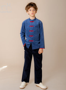 bonbon et bonbon糖葫芦系列唐装儿童WANGZI外套国风复古灯芯绒蓝