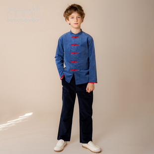bonbon et bonbon糖葫芦系列唐装儿童WANGZI外套国风复古灯芯绒蓝