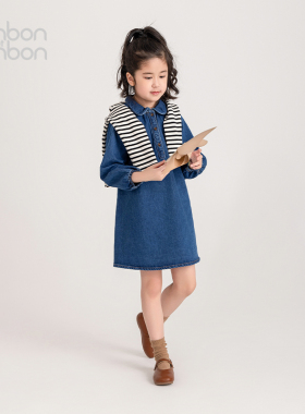 【换季甄选】bonbon et bonbon连衣裙单宁牛仔裙撞色刺绣连衣裙儿