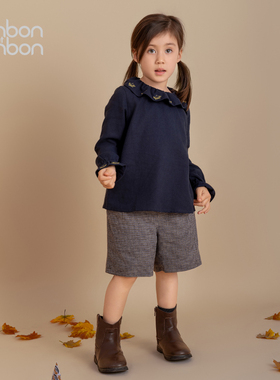 bonbon et bonbon衬衫浪漫女童刺绣纯棉荷叶领上衣磨毛手感刺绣上