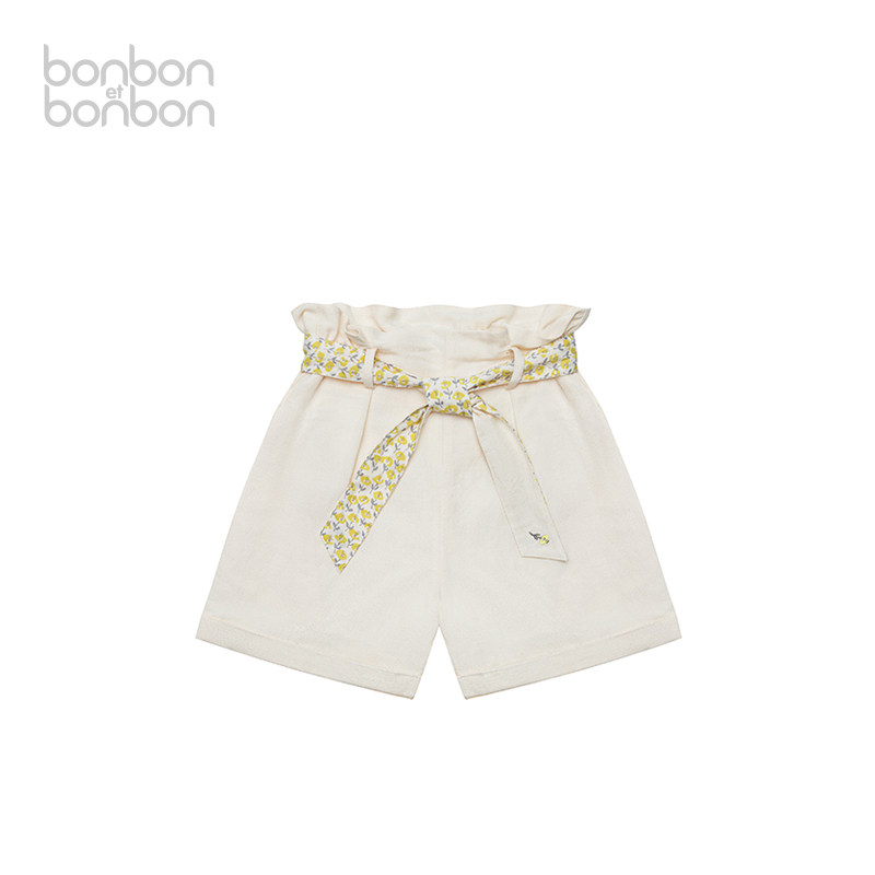 【换季甄选】bonbon et bonbon裤子儿童翻折边碎花腰带短裤夏日田