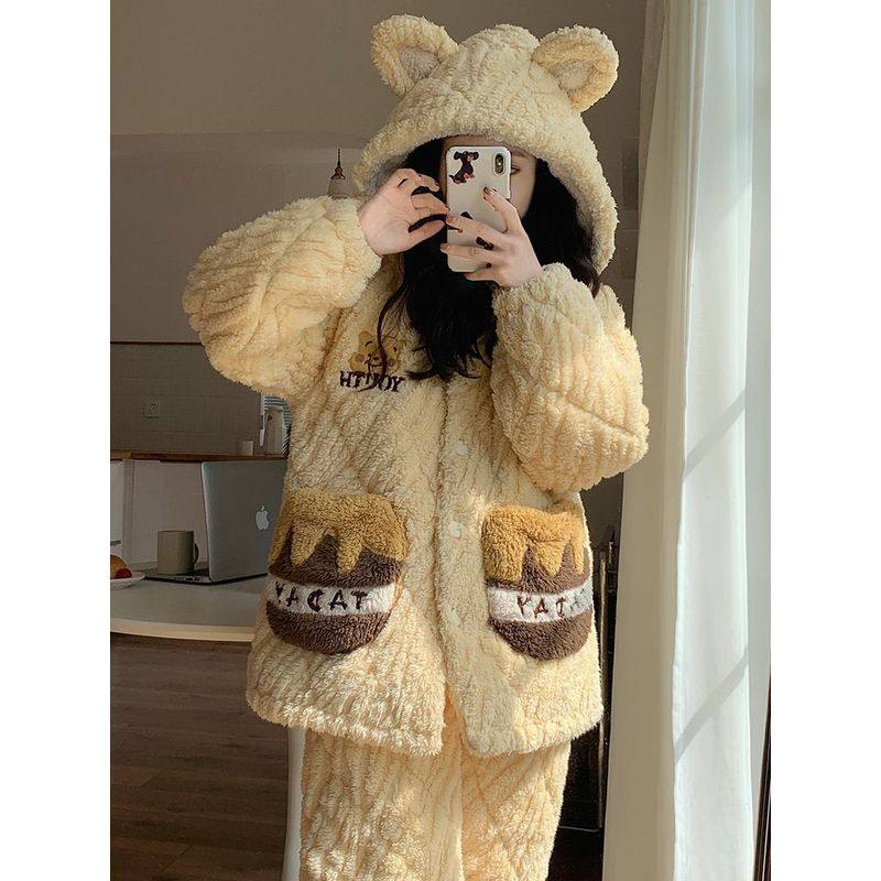 三层夹棉珊瑚绒睡衣女秋冬季加厚保暖连帽卡通家居服套装女可外穿,运动/瑜伽/健身/球迷用品,情侣装泳衣,淘宝优惠券,粉丝福利购,淘宝优惠卷