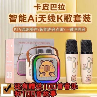 卡皮巴拉话筒麦克风儿童卡拉ok唱歌音响一体自带歌曲小孩蓝牙女孩