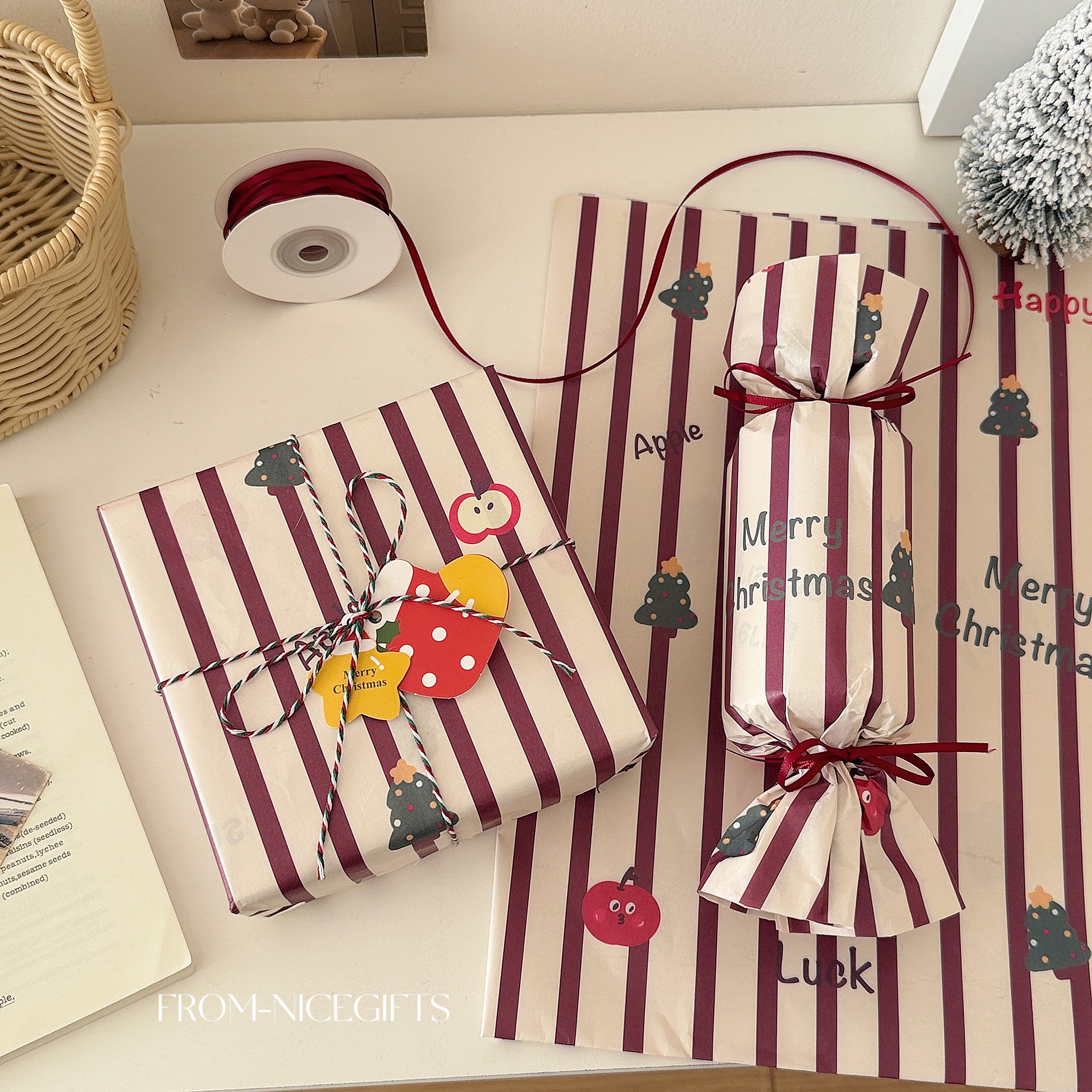 圣诞节氛围感礼物包装雪梨纸平安夜打包苹果纸烘焙内衬装饰纸ins