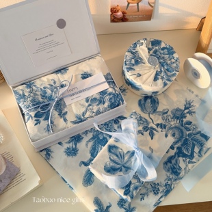 高级感复古蓝色牡丹雪梨纸国风花卉礼物包装纸心意礼物包装内衬纸