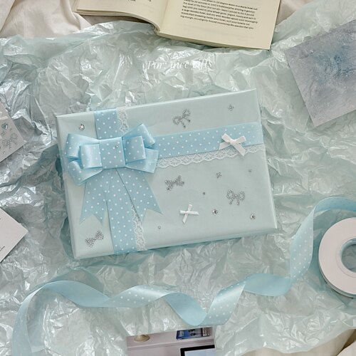 送男友清新海盐蓝礼品包装纸蓝色珠光雪梨纸节日礼物打包纸古早味