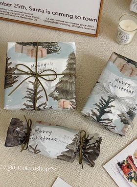 ins圣诞绿色雪松树雪梨纸氛围感节日礼品包装纸平安夜烘焙打包纸