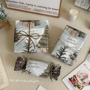ins圣诞绿色雪松树雪梨纸氛围感节日礼品包装 纸平安夜烘焙打包纸