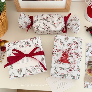 ins风氛围感冬青子雪梨纸节日礼物包装 纸圣诞平安夜苹果纸烘焙纸