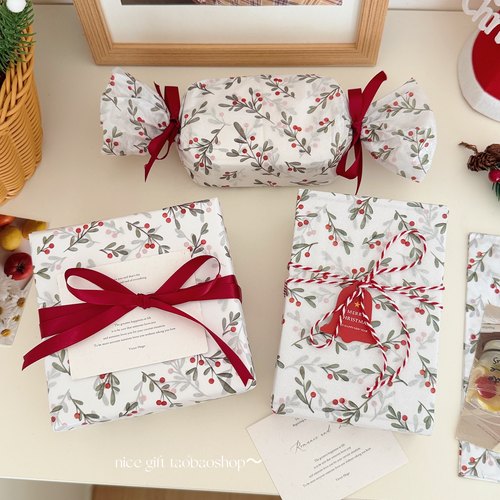 ins风氛围感冬青子雪梨纸节日礼物包装纸圣诞平安夜苹果纸烘焙纸