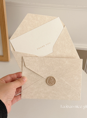 复古羊巴皮纹理信封卡片套装温柔米黄色节日手写情书贺卡情人节in