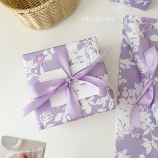 礼品纸diy装 纸加厚花艺包装 饰纸 创意礼物包装 紫色浪漫花卉牛皮纸