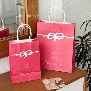 红色浪漫蝴蝶结手提袋ins爱神丘比特礼物打包袋婚礼伴手牛皮纸袋