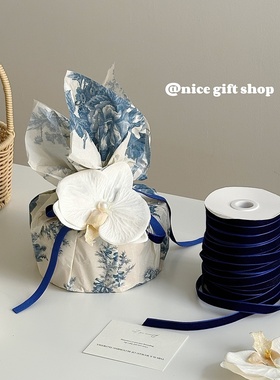 ins复古蓝色牡丹雪梨纸高级感青花礼物包装纸diy伴手礼盒鲜花包装