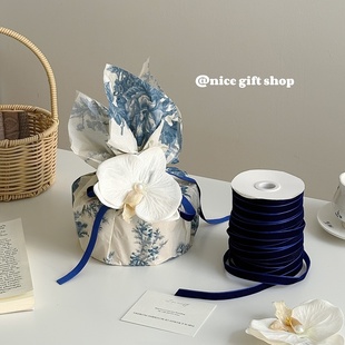 ins复古蓝色牡丹雪梨纸高级感青花礼物包装 纸diy伴手礼盒鲜花包装