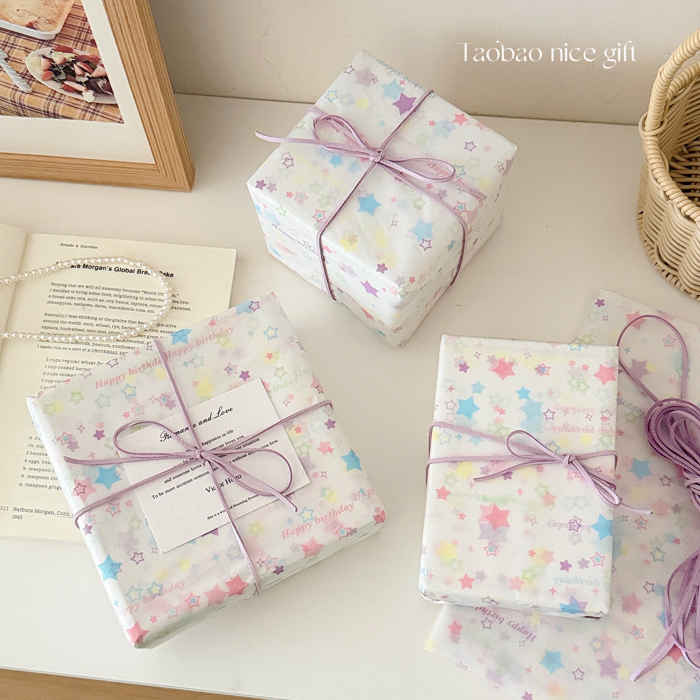 原创happybirthday彩色星星雪梨纸ins高颜值生日礼物包装纸打包纸