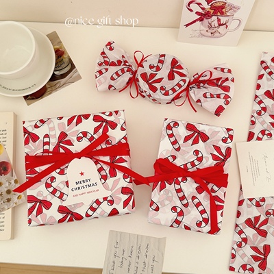 圣诞节红色系雪梨纸蝴蝶节拐杖棒棒糖礼物包装纸烘焙打包内衬纸