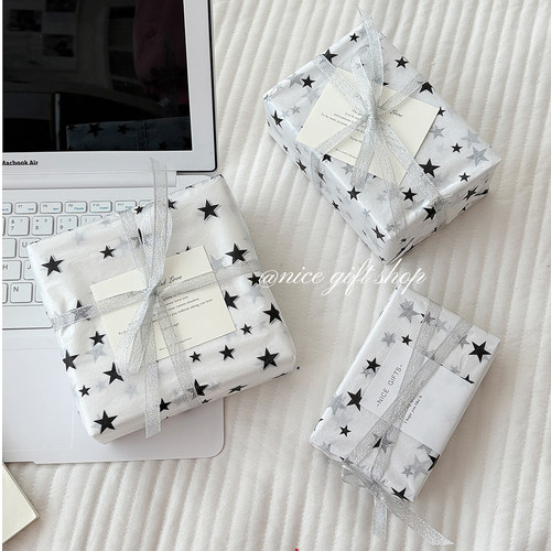 黑色星星雪梨纸~ins风简约星星礼物包装纸打包出货diy材料装饰纸