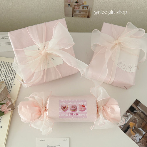 送女友~浅粉色珠光雪梨纸包装纪念日礼物高颜值diy出物打包材料