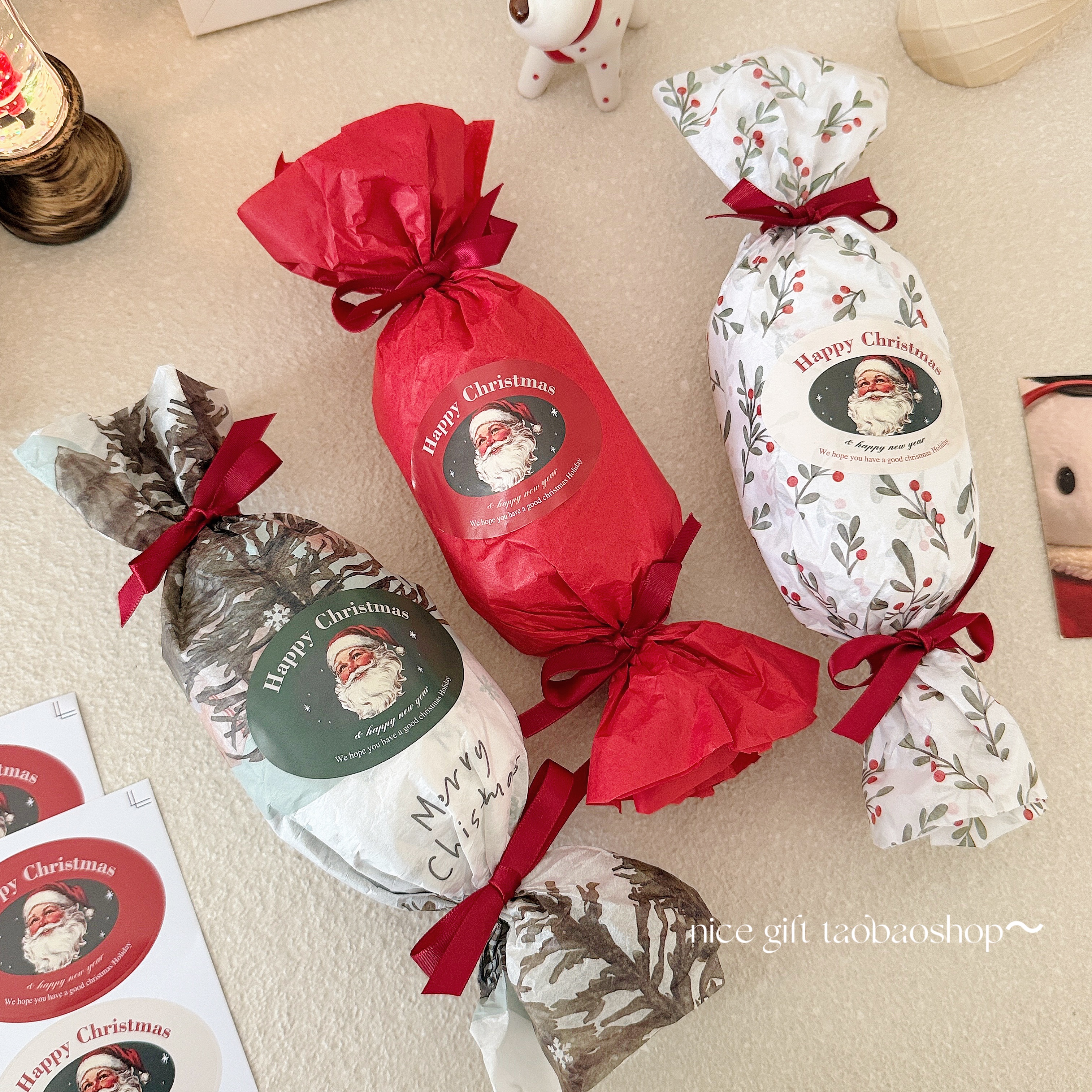 圣诞节快乐~圣诞雪梨纸节日礼品包装纸平安夜包苹果纸烘焙鲜花纸