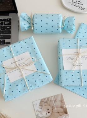 ins风韩系莫蓝爱心雪梨纸氛围感冬日礼物包装纸出卡打包内衬纸