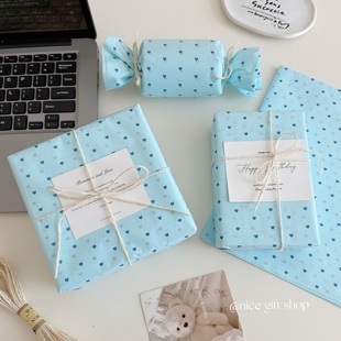 ins风韩系莫蓝爱心雪梨纸氛围感冬日礼物包装 纸出卡打包内衬纸