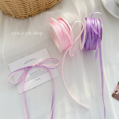 ins3mm涤纶细丝带礼物包装彩带diy鲜花绑带手工蝴蝶结装饰长飘带