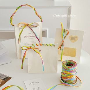 打包绳彩色花艺草编绳绑带 6色拉菲草绳创意diy礼物包装 Nice gift