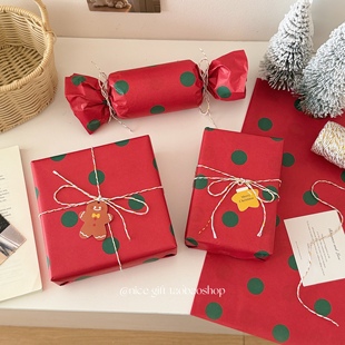 ins风可爱波点雪梨纸圣诞节氛围感礼物包装纸糖果纸烘焙装饰新年