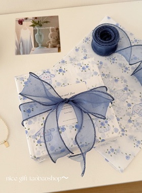 原创蓝色碎花帕恰狗雪梨纸ins可爱节日礼物包装纸生日纸内衬打包