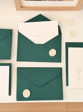 高级感墨绿色麻布纹理信封套装质感派对请柬邀请函手写情书送男友