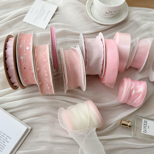 彩带鲜花花束包装 粉色系列丝带节日礼物包装 缎带飘带绳 gift Nice