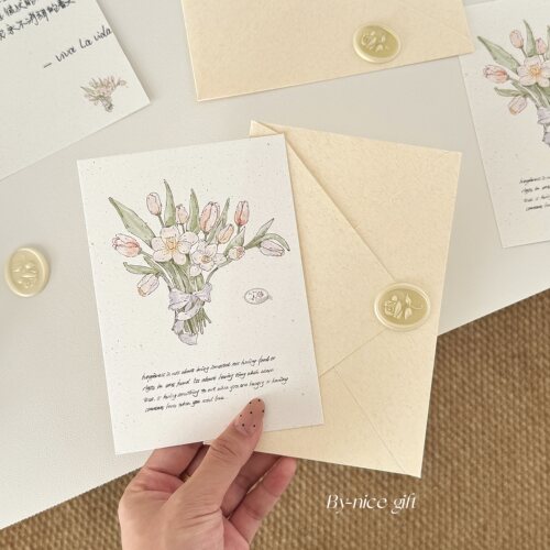 温柔春日郁金香花束贺卡~ins原创礼品卡手写祝福语留言卡伴手礼卡