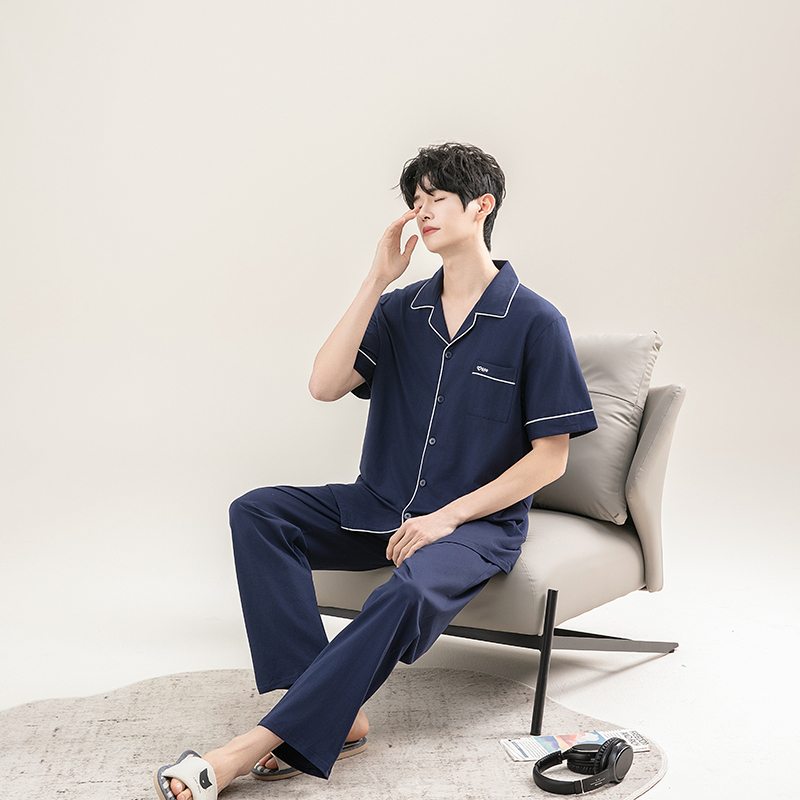 夏季睡衣男士薄款纯棉短袖长裤青年学生休闲夏天高级感家居服套装