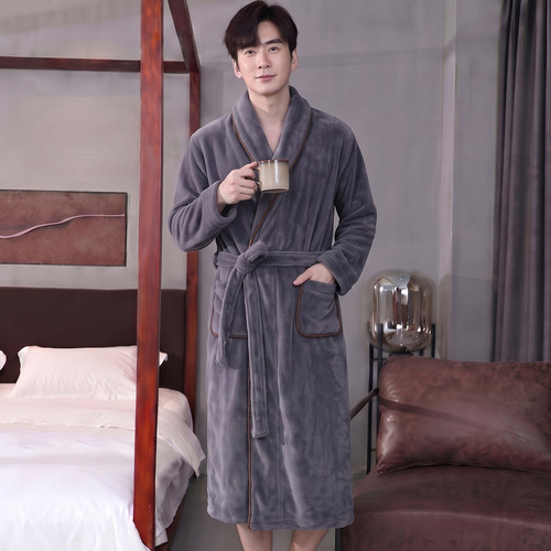 睡袍男秋冬杨梅绒加厚保暖家居服