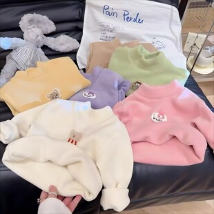 女童加绒加厚打底衫冬装无骨保暖上衣女宝宝半高领洋气内搭衣长袖