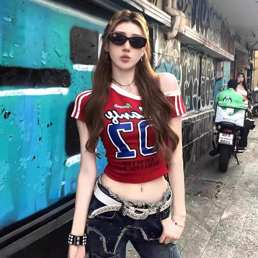 足球宝贝啦啦队美式复古印花短袖