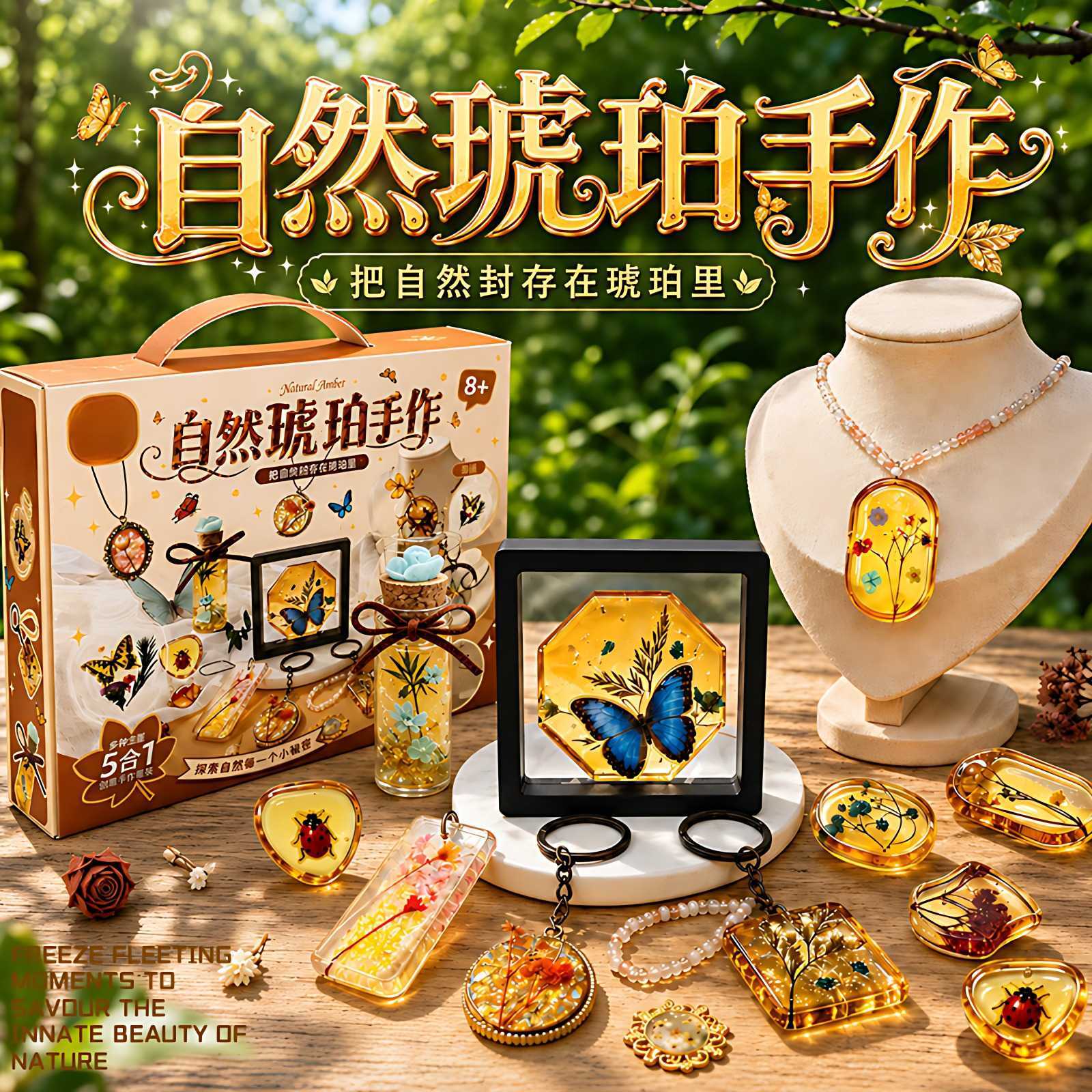 自然琥珀儿童DIY昆虫干花标本8岁