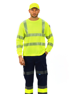 机场地勤反光T恤衫长袖道路工作男女管理人员反光衣交通安全服T恤