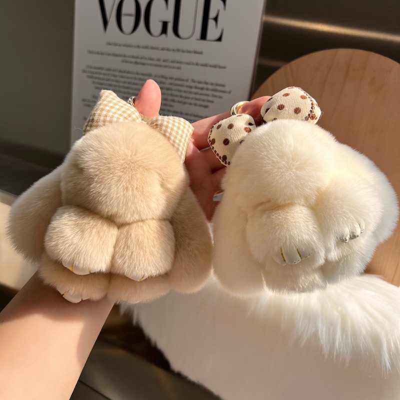 獭兔毛绒蝴蝶结小兔子汽车钥匙扣